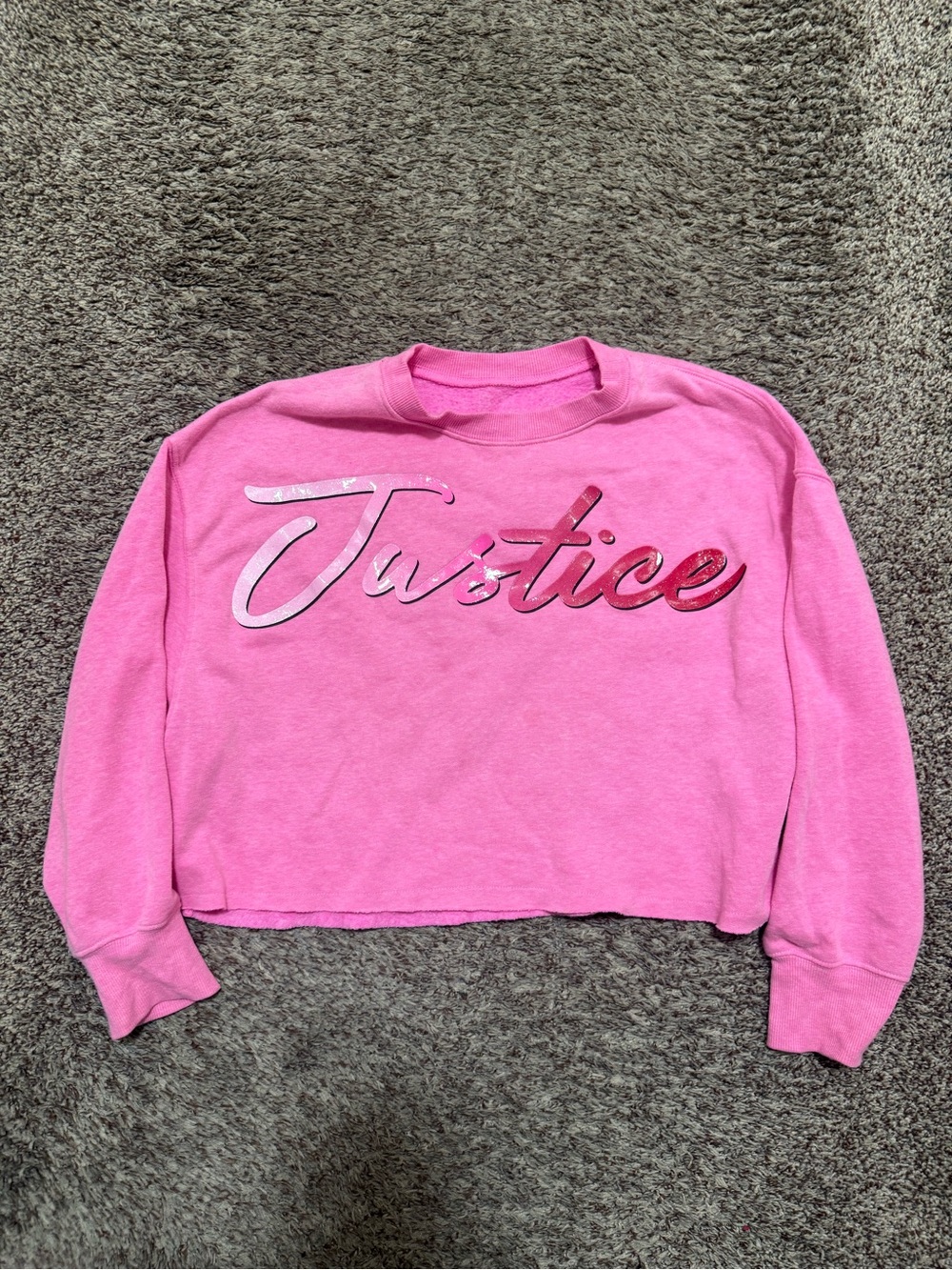 Justice Pink Cropped Logo Sweatshirt - Bright Pink Crew med-10